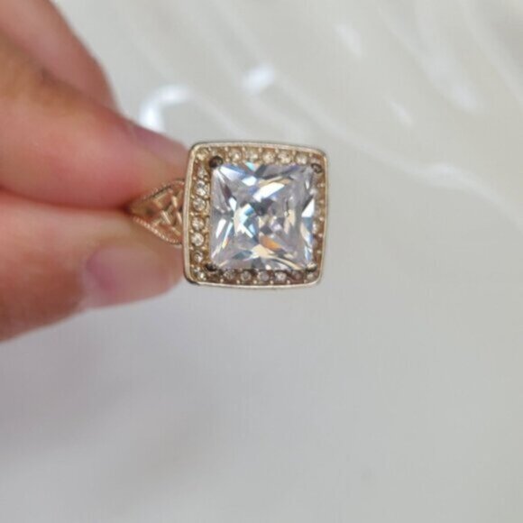 Vintage Square Princess Cut CZ Crystal Sterling Silver Cocktail Statement Ring 6 - Picture 7 of 11